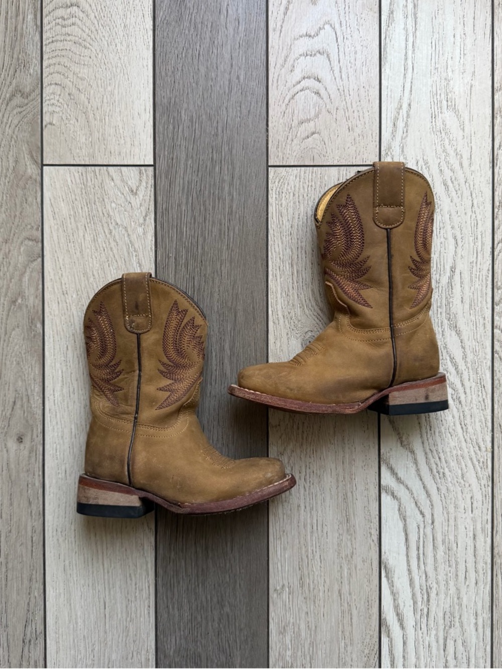 JINETES Kids Tan Western Pull-On Boots with Side Zip size 9 - Picture 2 of 6
